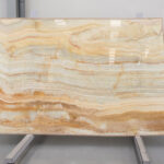 Amber orange onyx in slabs