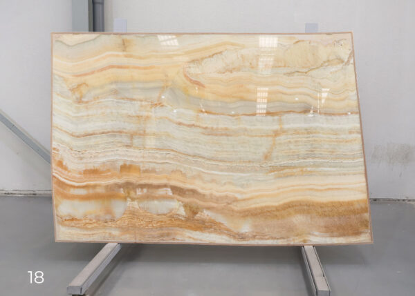 Amber orange onyx in slabs