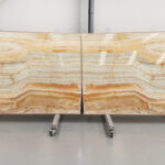Amber orange onyx in slabs